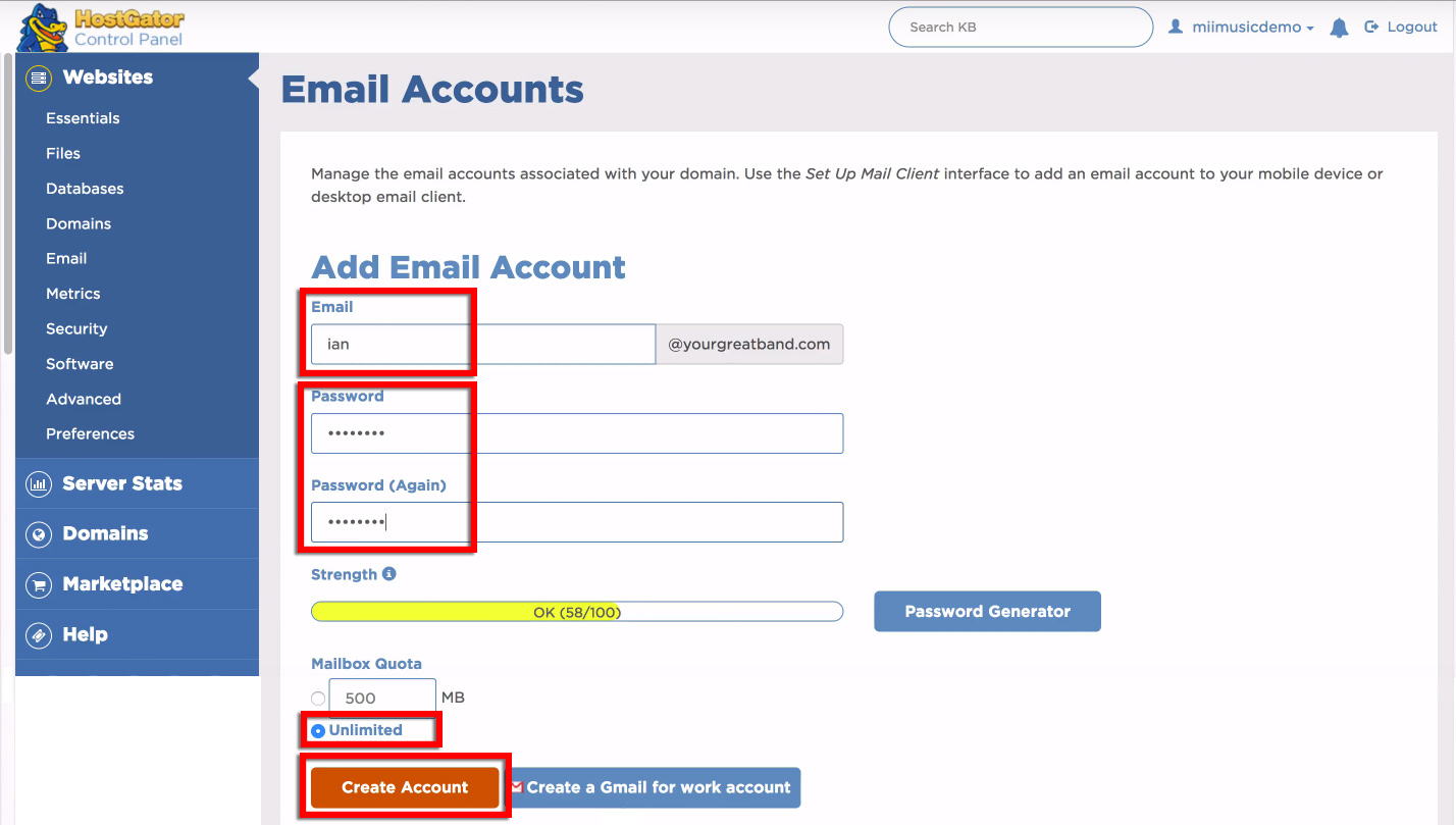 Create Hostgator Email Account For Your Band Email Address.